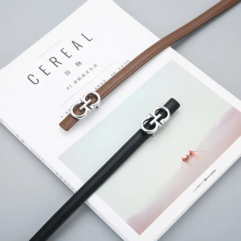 Women's Brown Leather Belt with Silver GG Logo - Image 14