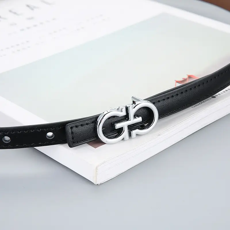 Women's Brown Leather Belt with Silver GG Logo - Image 16
