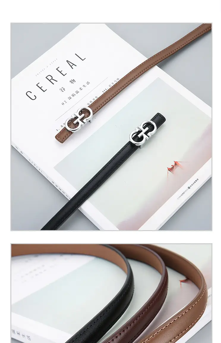 Women's Brown Leather Belt with Silver GG Logo β feature 4