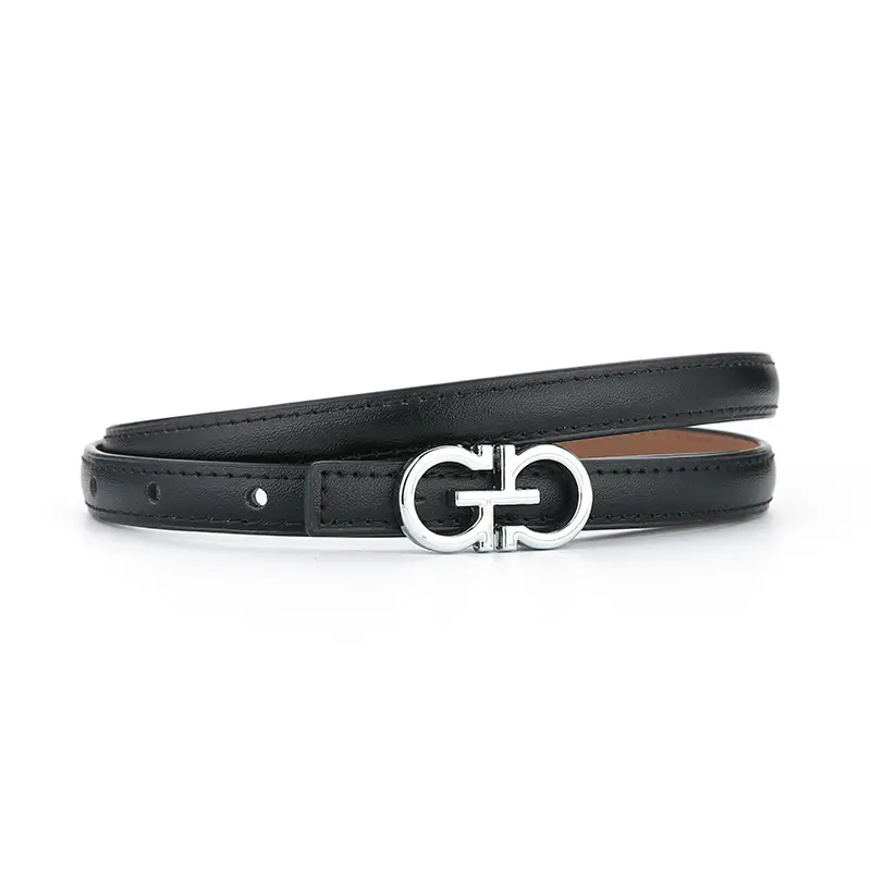 Women's Brown Leather Belt with Silver GG Logo