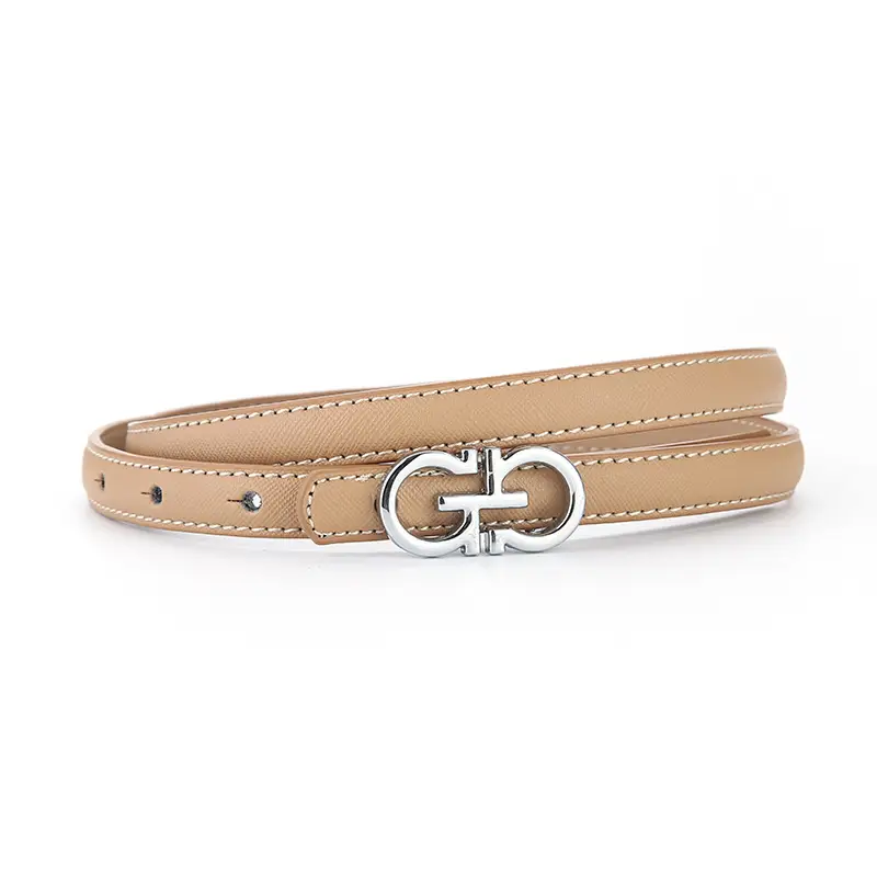 Women's Brown Leather Belt with Silver GG Logo - Image 10