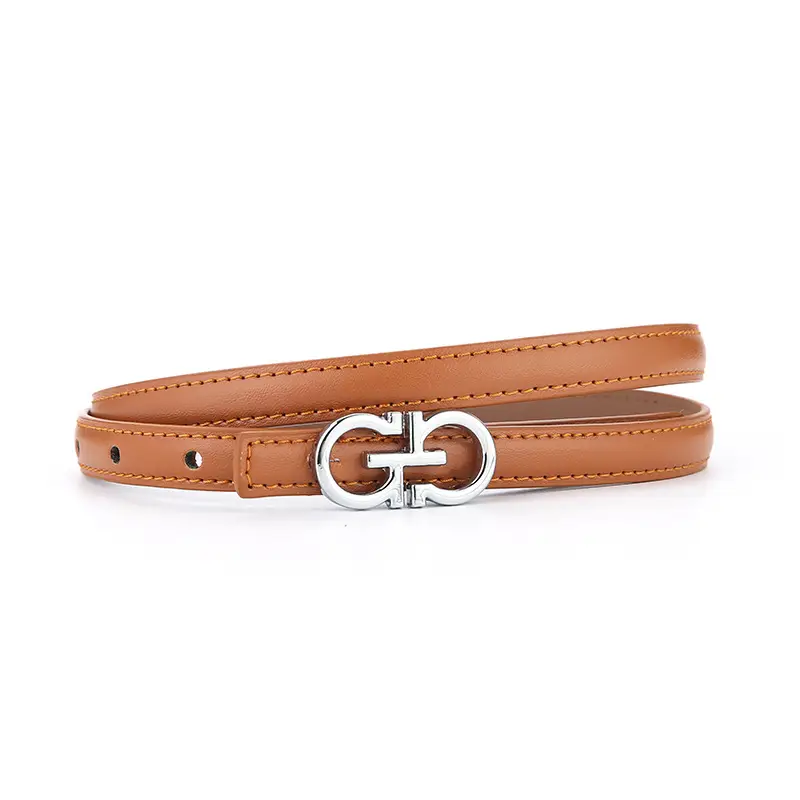 Women's Brown Leather Belt with Silver GG Logo - Image 2