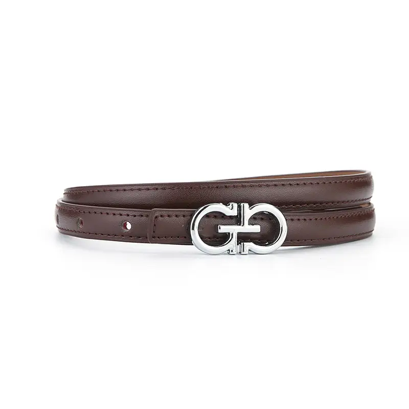 Women's Brown Leather Belt with Silver GG Logo - Image 3
