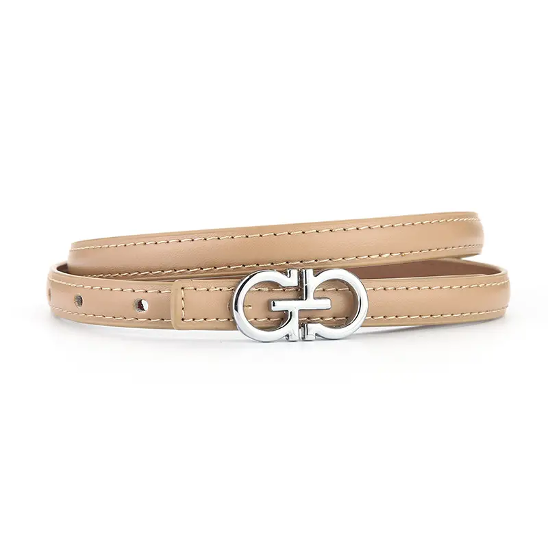 Women's Brown Leather Belt with Silver GG Logo - Image 5