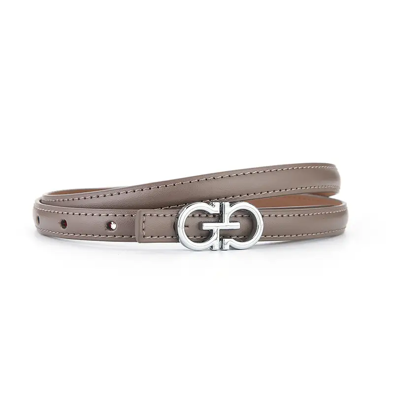 Women's Brown Leather Belt with Silver GG Logo - Image 6