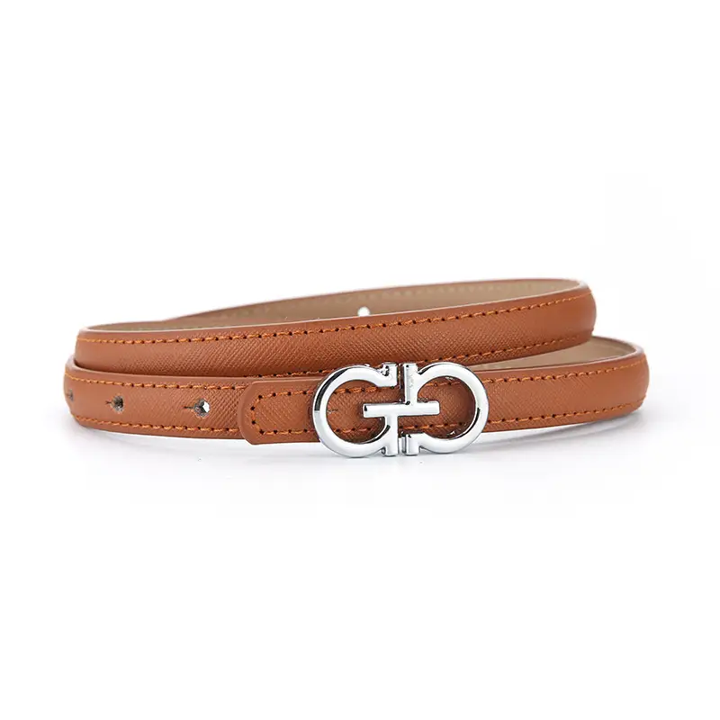 Women's Brown Leather Belt with Silver GG Logo - Image 8