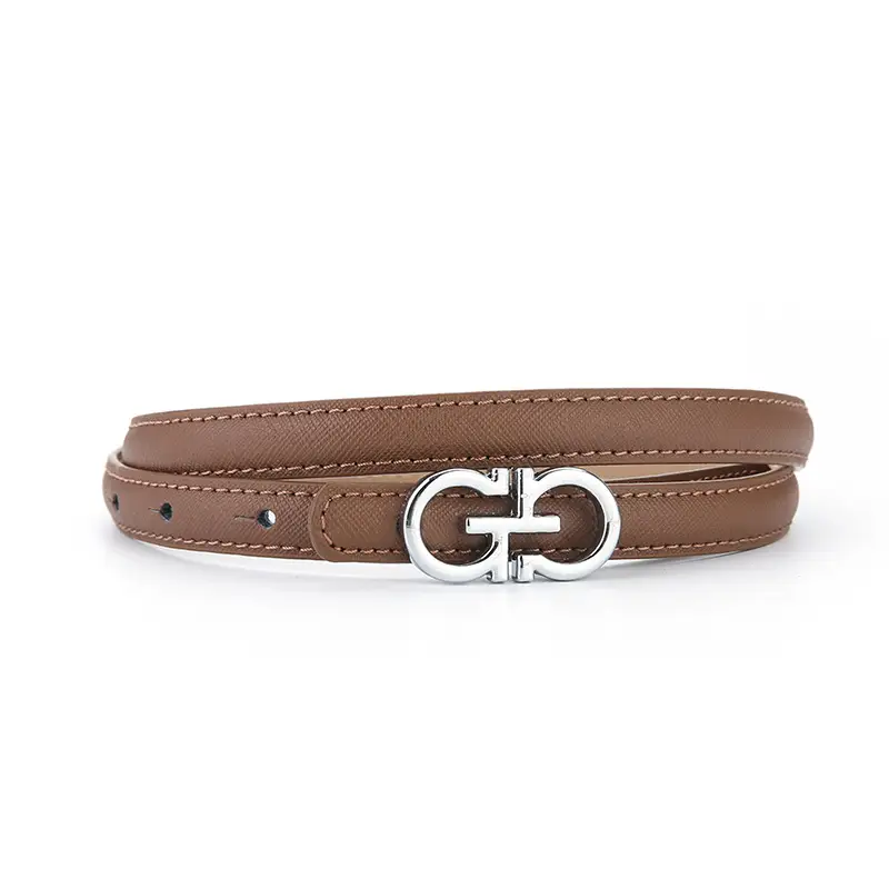 Women's Brown Leather Belt with Silver GG Logo - Image 9