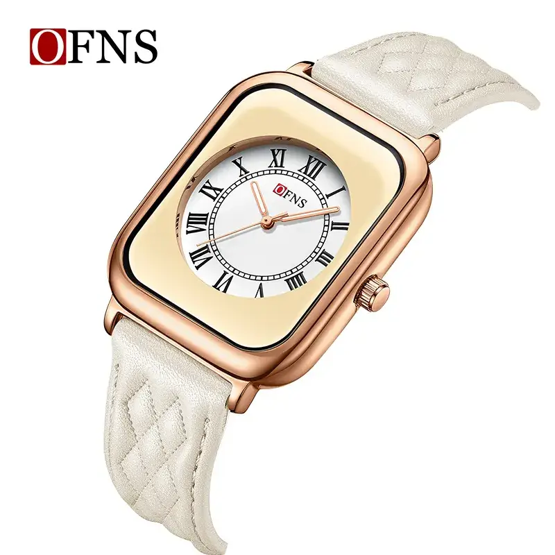 Ofns Women's Square Quartz Watch Black Strap Roman Scale - Image 11