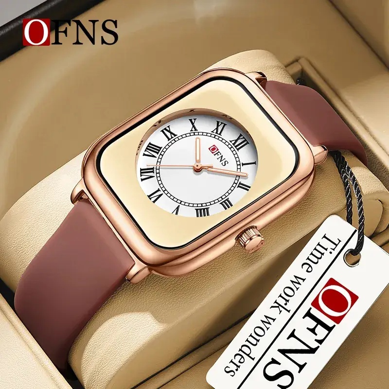 Ofns Women's Square Quartz Watch Black Strap Roman Scale - Image 12