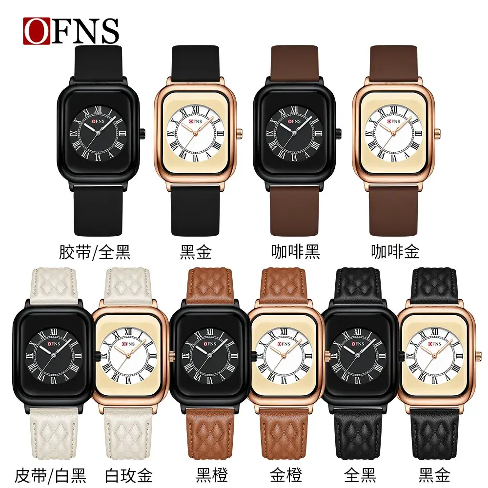 Ofns Women's Square Quartz Watch Black Strap Roman Scale - Image 14