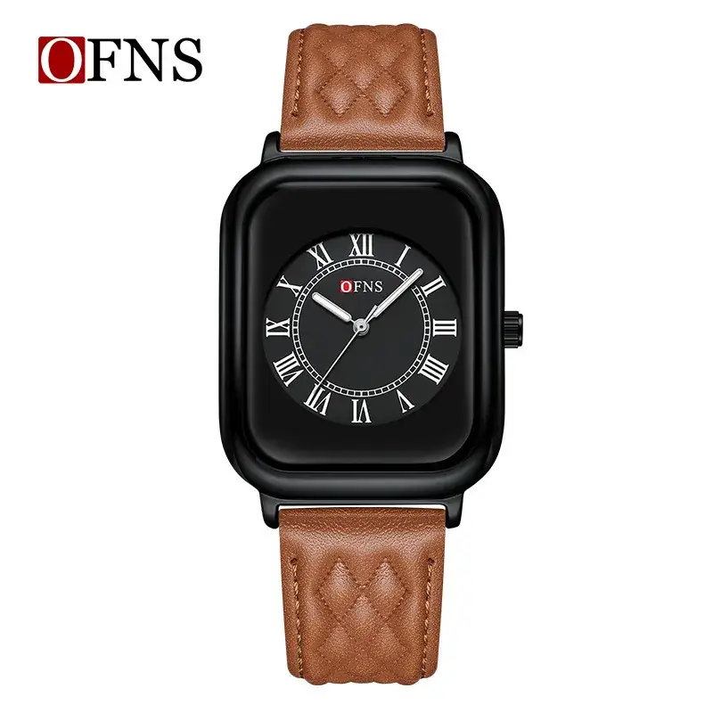 Ofns Women's Square Quartz Watch Black Strap Roman Scale - Image 7