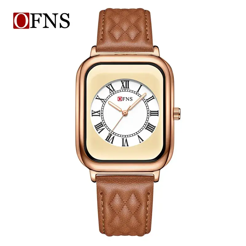 Ofns Women's Square Quartz Watch Black Strap Roman Scale - Image 8