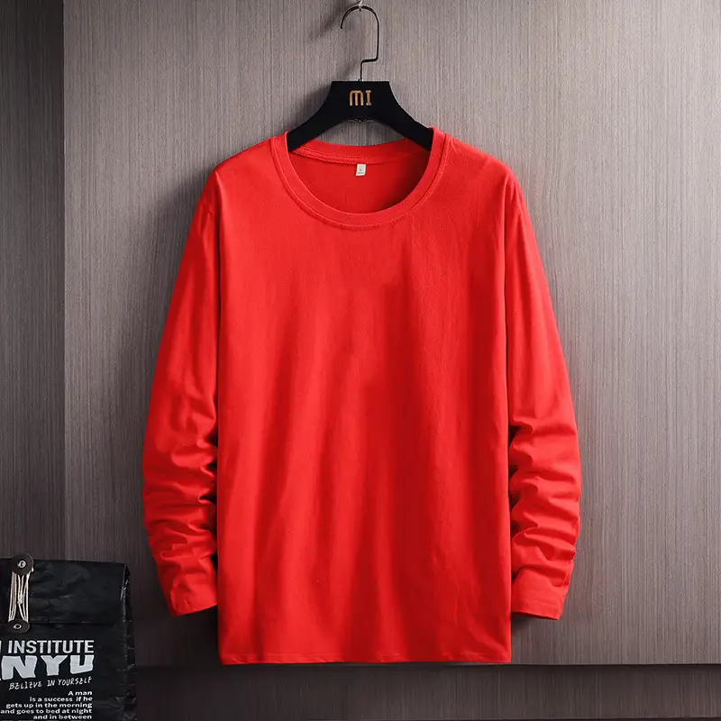 Men 200g Cotton Long Sleeve T-Shirt Red - Image 10
