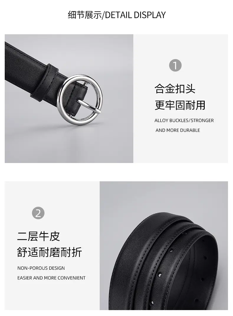 Women's Genuine Leather Belt with Gold Buckle — feature 16