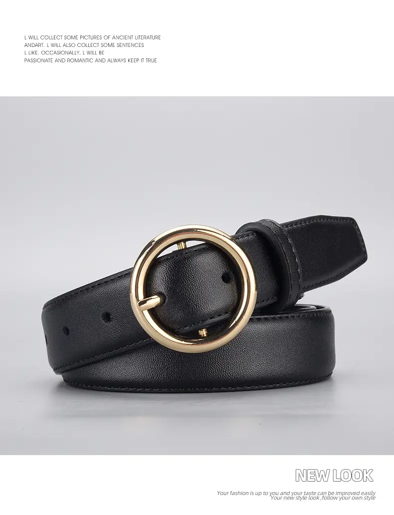 Women's Genuine Leather Belt with Gold Buckle — feature 19