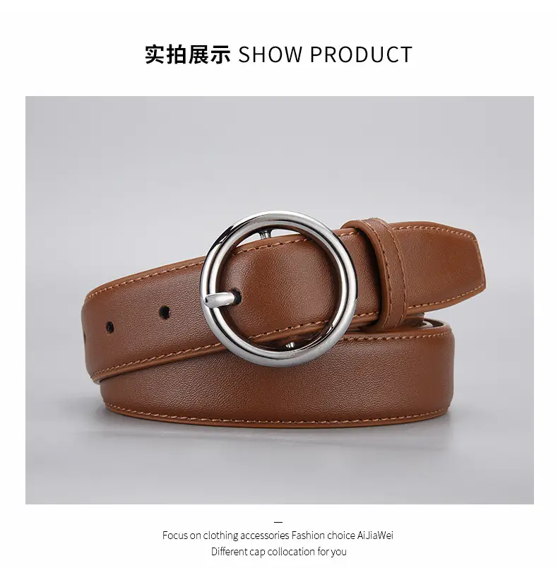 Women's Genuine Leather Belt with Gold Buckle — feature 22