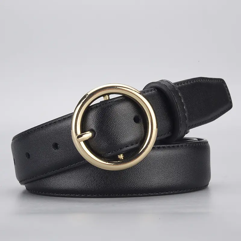 Women's Genuine Leather Belt with Gold Buckle