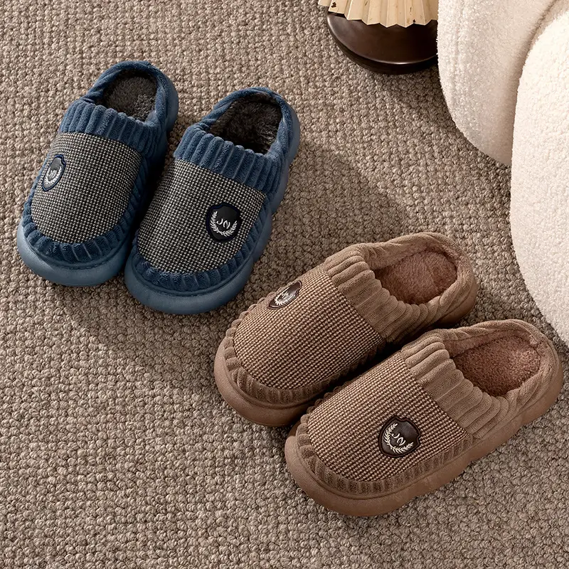Cotton slippers men's autumn and winter extra large size home home indoor and outdoor non-slip mute thick bottom slip-on cotton shoes women - Image 8