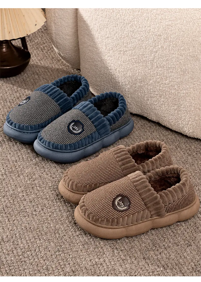 Cotton slippers men's autumn and winter extra large size home home indoor and outdoor non-slip mute thick bottom slip-on cotton shoes women — feature 15