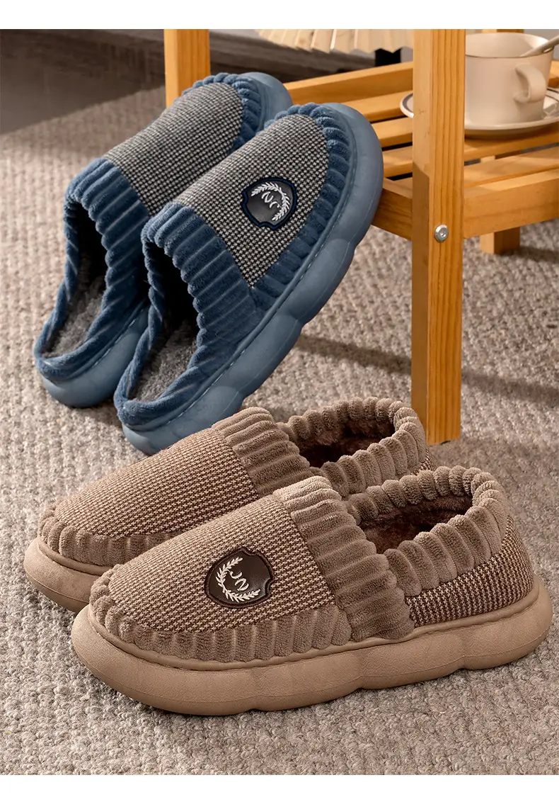 Cotton slippers men's autumn and winter extra large size home home indoor and outdoor non-slip mute thick bottom slip-on cotton shoes women — feature 7