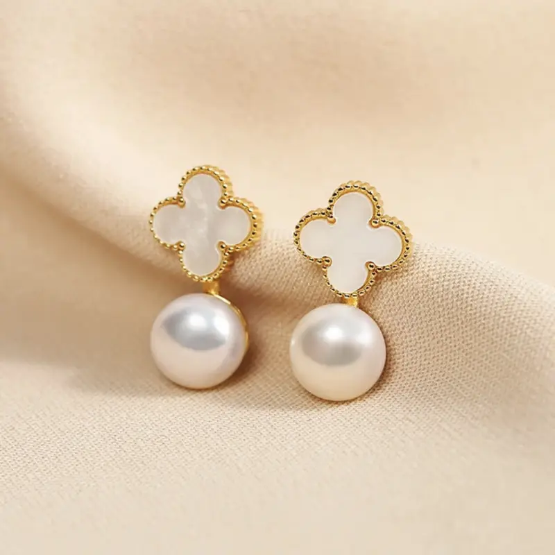 Lucky Four-Leaf Clover Pearl Earrings S925 Silver
