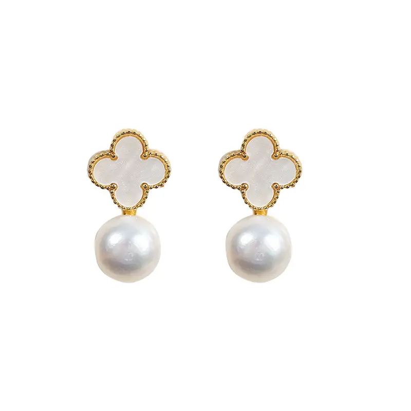 Lucky Four-Leaf Clover Pearl Earrings S925 Silver