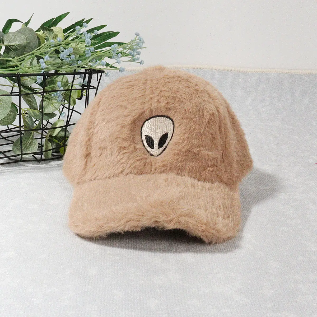 Green Furry Plush Baseball Cap with Alien Design — feature 10