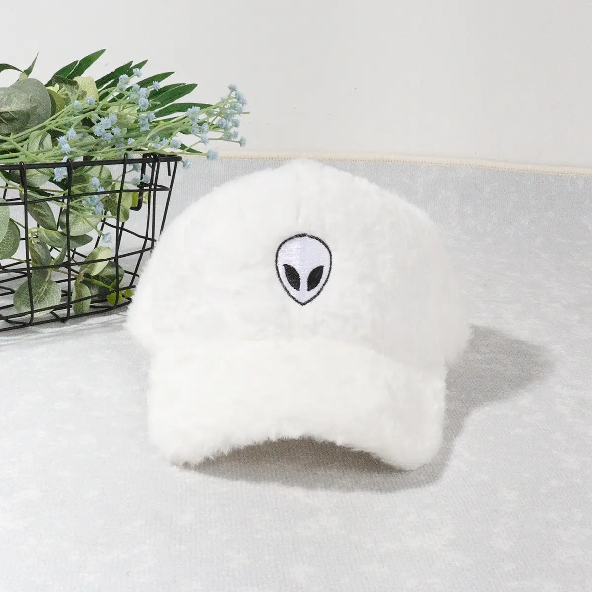 Green Furry Plush Baseball Cap with Alien Design — feature 12