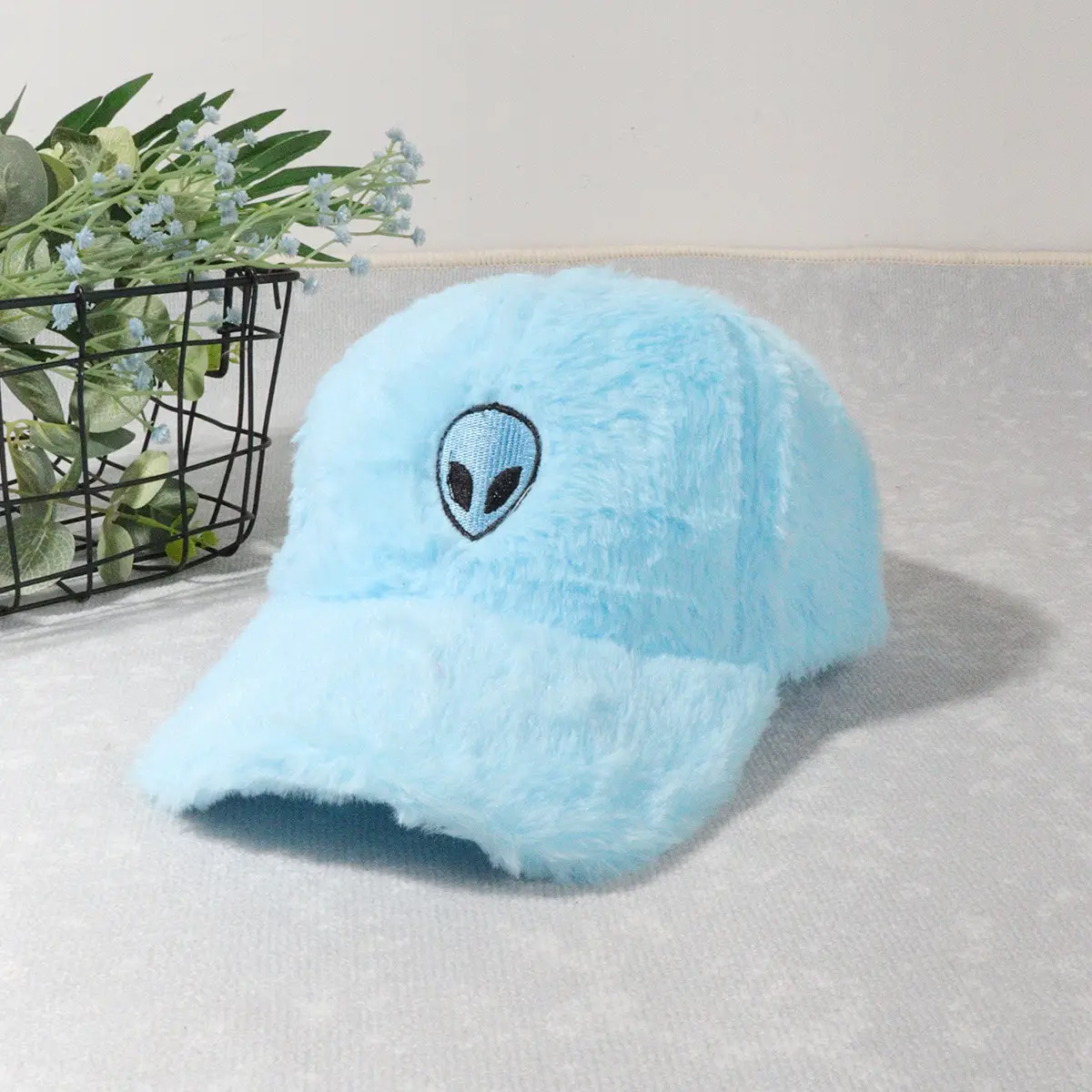 Green Furry Plush Baseball Cap with Alien Design — feature 21