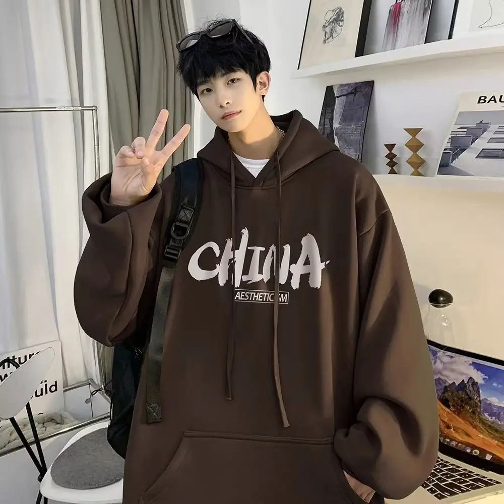 Men China Print Hoodie White Loose Oversize - Image 5