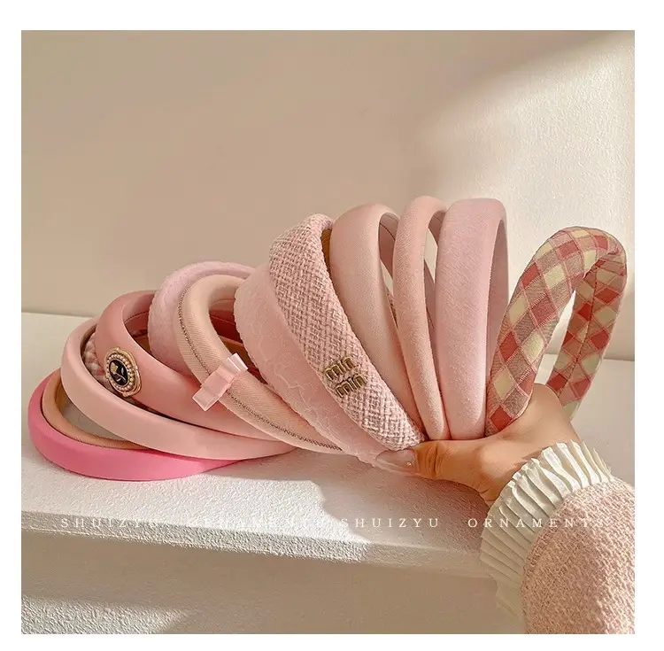 Pink Hairband for Girls 2025 New Hairpin Hair Accessories Wide-Brimmed Face Wash Hair Bundle Headband High Skull Popular Headwear — feature 24