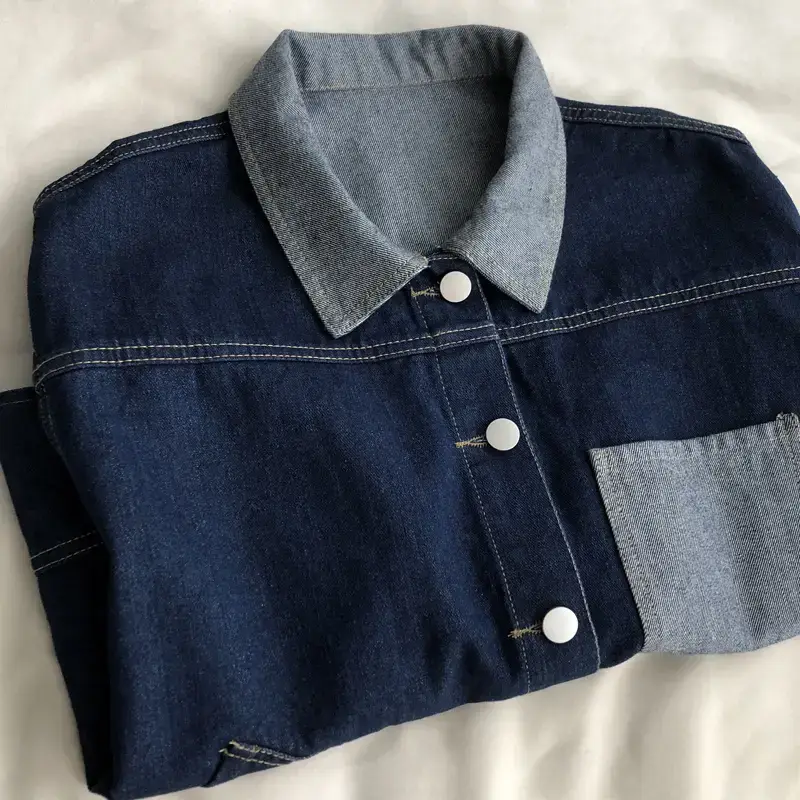 Denim Jacket Dark Blue Asymmetric Pocket Button Front