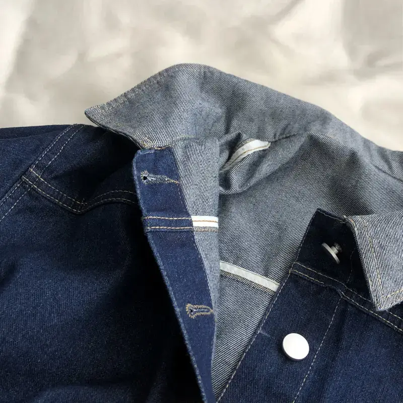 Denim Jacket Dark Blue Asymmetric Pocket Button Front