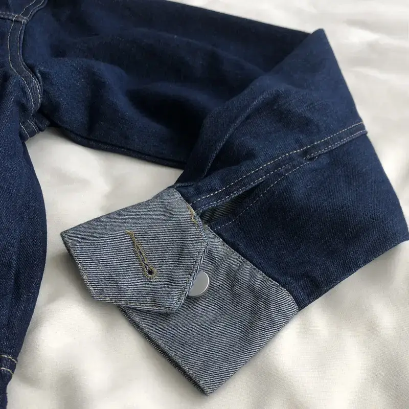 Denim Jacket Dark Blue Asymmetric Pocket Button Front