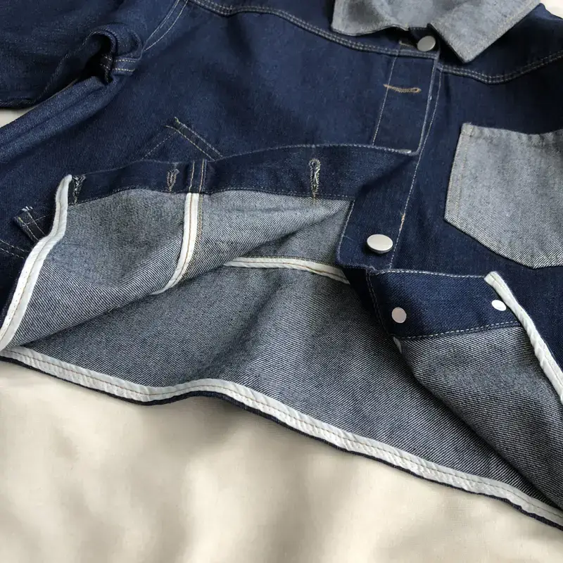 Denim Jacket Dark Blue Asymmetric Pocket Button Front