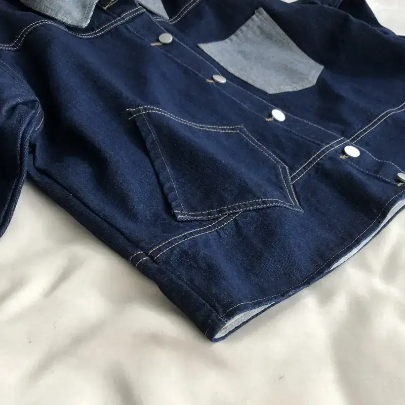 Denim Jacket Dark Blue Asymmetric Pocket Button Front — feature 10
