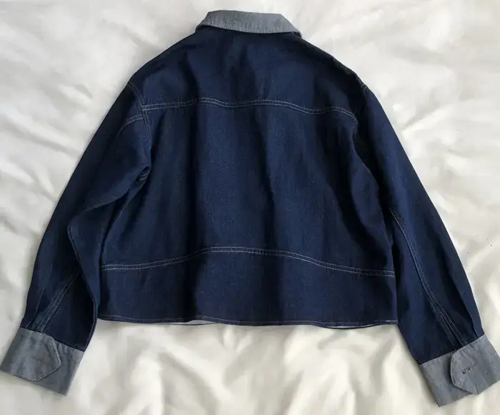 Denim Jacket Dark Blue Asymmetric Pocket Button Front — feature 12
