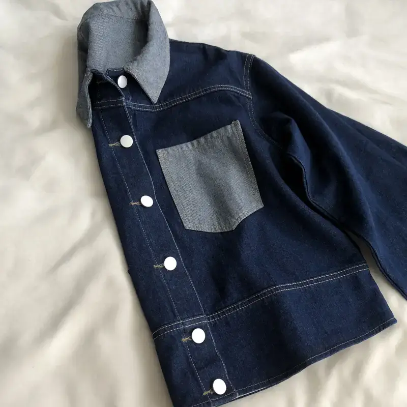 Denim Jacket Dark Blue Asymmetric Pocket Button Front — feature 3