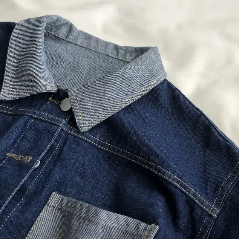 Denim Jacket Dark Blue Asymmetric Pocket Button Front — feature 4