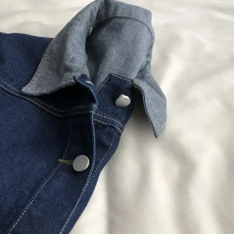 Denim Jacket Dark Blue Asymmetric Pocket Button Front — feature 5