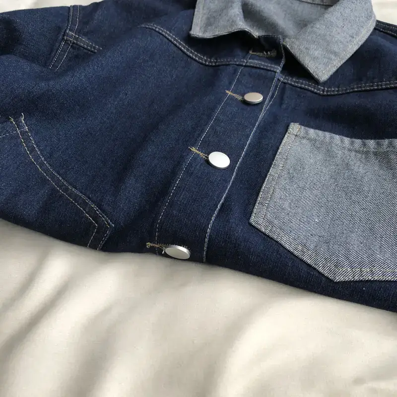 Denim Jacket Dark Blue Asymmetric Pocket Button Front — feature 7