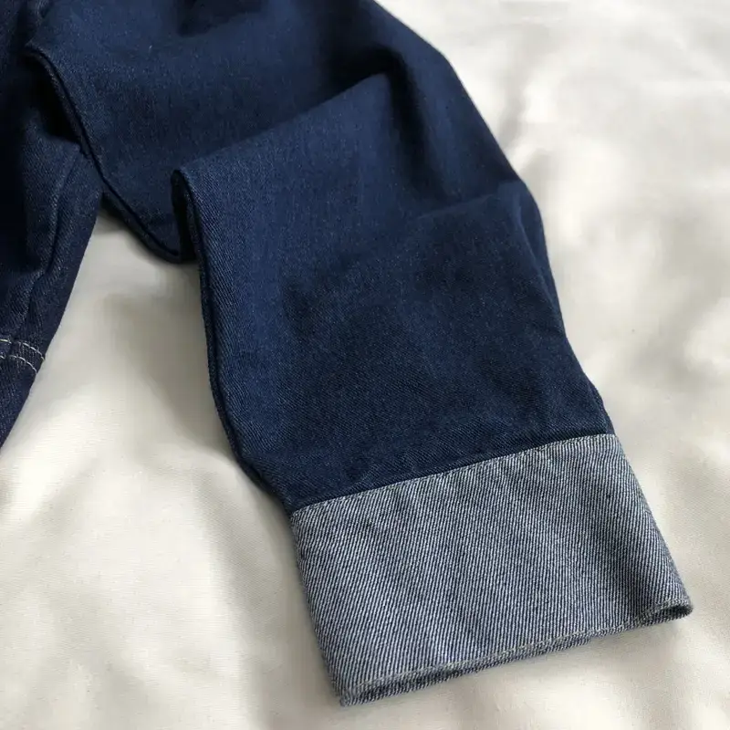 Denim Jacket Dark Blue Asymmetric Pocket Button Front — feature 8