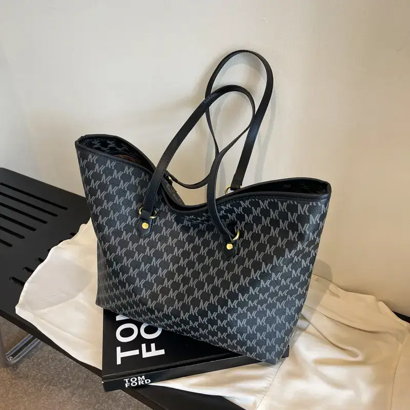 Women's Brown Plaid Tote Bag Large Capacity Shoulder Commute - Image 6