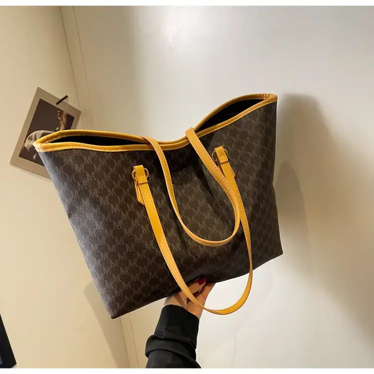 Women's Brown Plaid Tote Bag Large Capacity Shoulder Commute — feature 14