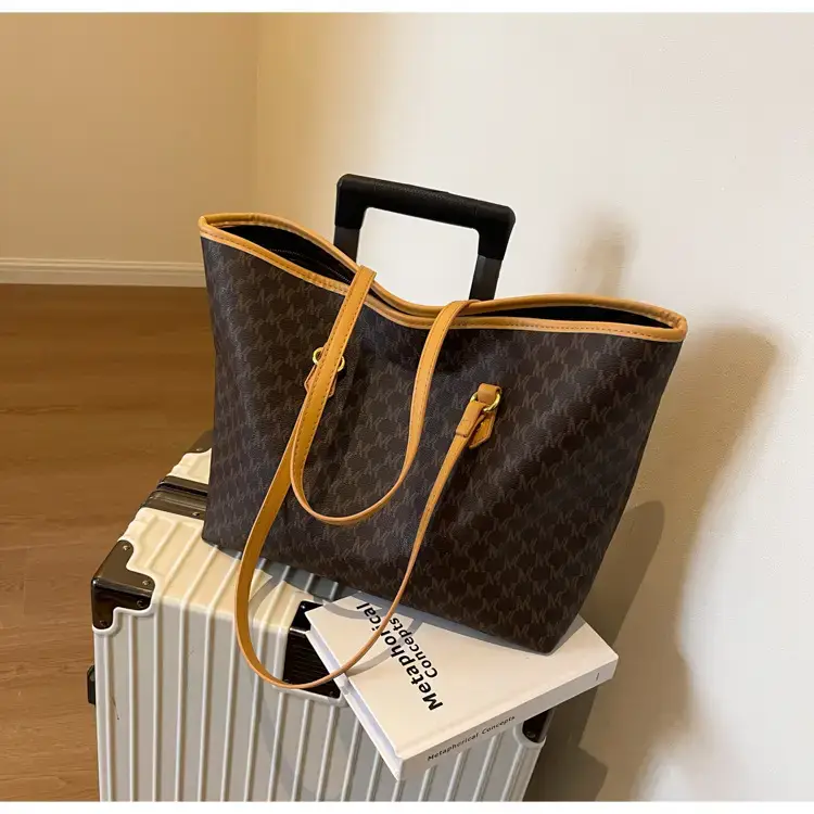 Women's Brown Plaid Tote Bag Large Capacity Shoulder Commute — feature 20