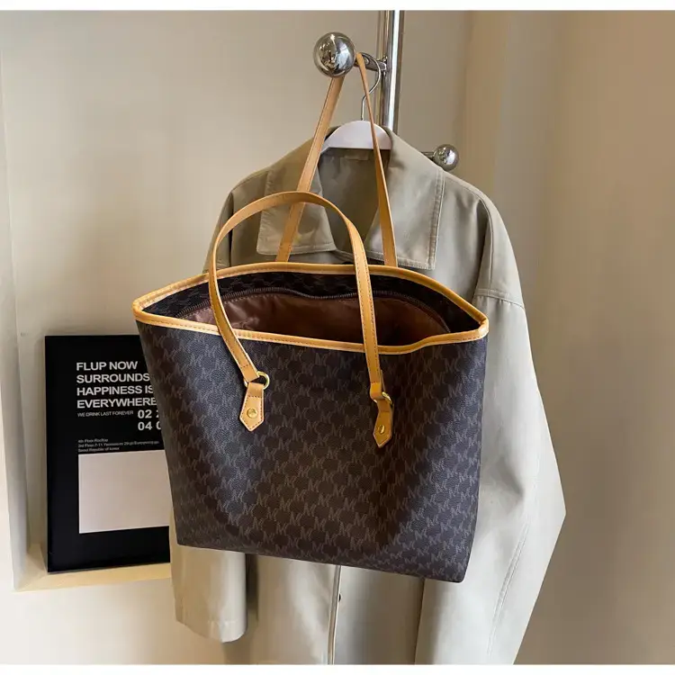 Women's Brown Plaid Tote Bag Large Capacity Shoulder Commute — feature 23