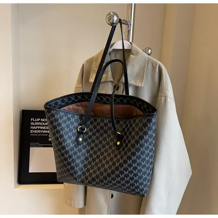 Women's Brown Plaid Tote Bag Large Capacity Shoulder Commute — feature 24