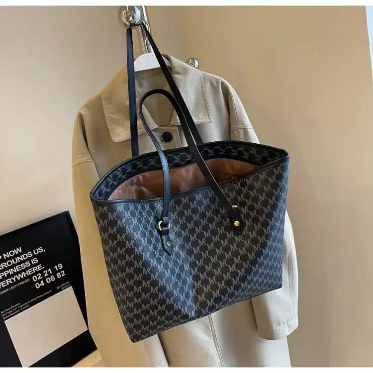 Women's Brown Plaid Tote Bag Large Capacity Shoulder Commute — feature 25