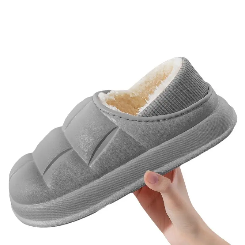 Women's cotton-padded slippers with petals winter home warm outdoor confinement shoes non-slip waterproof EVA cotton-padded slippers men's winter - Image 7