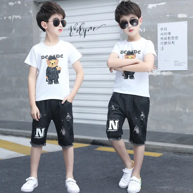 Boys Cotton T-Shirt Shorts Set White Black 2026 - Image 3
